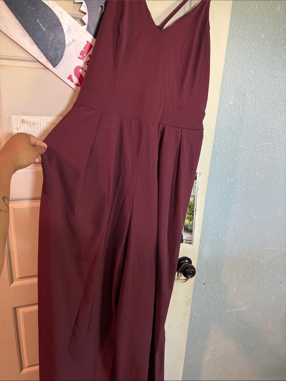 NWOT HALARA Burgundy V-Neck Wide Leg Jumpsuit